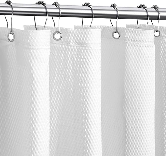 Tititex Solid White Cloth Fabric Shower Curtain Liner with 2 Magnets - Texture Pressure Bubble Soft Hotel Quality Waterproof Shower Liner, Light-Weight & Machine Washable 72x96 inch