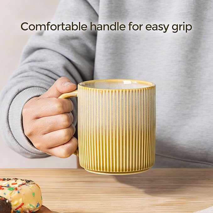 theterra Ceramic Coffee Mugs Set of 6, 14.2oz Handmade Coffee Cups with Handle for Latte, Tea, Milk, Beer, Hot Cocoa, Autumn Haze