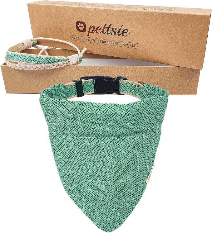 Pettsie Hemp Dog Bandana Collar & Matching Owner Friendship Bracelet | Adjustable, Durable Hemp & Soft Cotton, Matching Friendship Bracelet, Designed for Dog Lovers