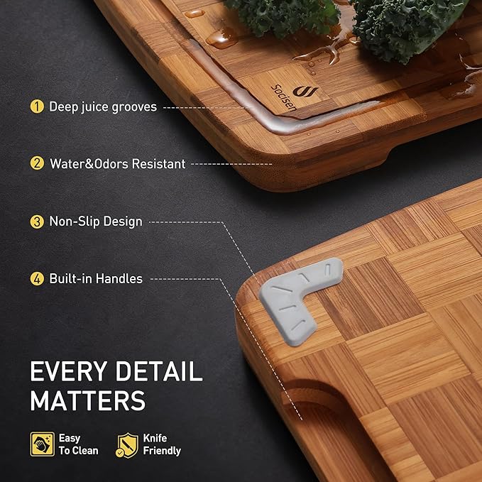Extra Large Bamboo Cutting Board with Non Slip Feet and Over Sink Butcher Block Chopping Board Nice Solid Thick Wooden Juice Groove Big Xl XXl xlarge Kitchen Counter Organic Best Hardwood