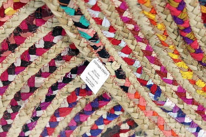 Cotton Craft - Hand Woven Reversible Jute & Cotton Multi Chindi Braid Rug - 4 x 6 Feet Oval - This Rug is Made from Multi Color re-cycled Yarns, Actual Product May Vary in Color from The Image Shown