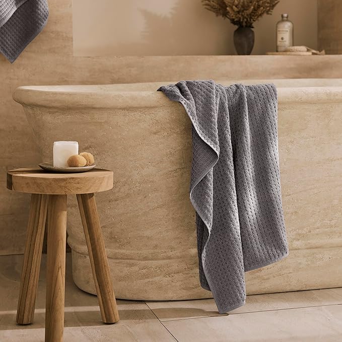 BOLL & BRANCH Turkish Waffle Bath Towel - Stone - 100% Organic Turkish Cotton - Lightweight Soft Absorbent Quick Dry Luxury Spa Bath Towel with Waffle Weave Texture - Premium Feel