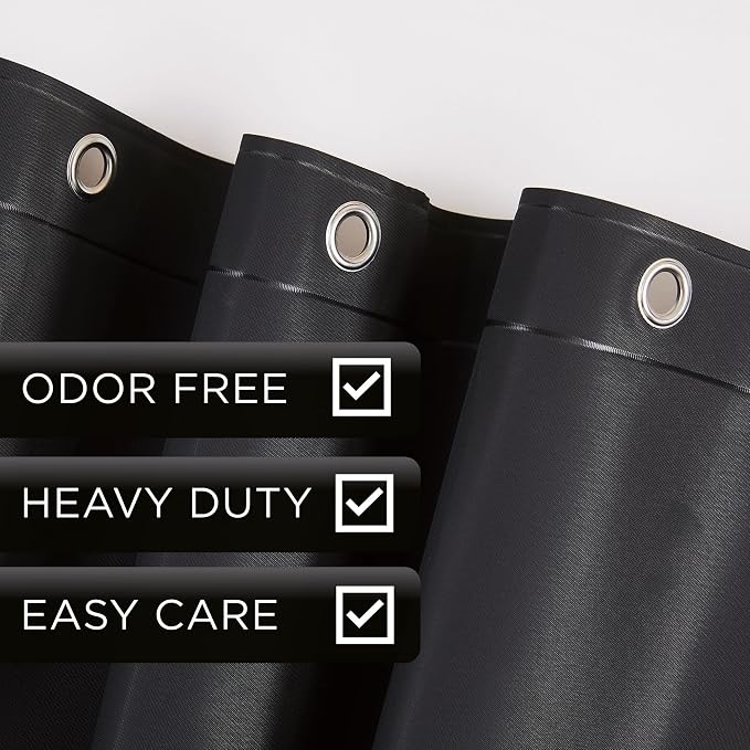 LONDON FOG 8G PEVA Shower Liner with Metal Grommets 1-Piece Standard Shower Curtain in Black, 70 x 72, PEVA, Adult, All Season, Oeko-TEX Certified