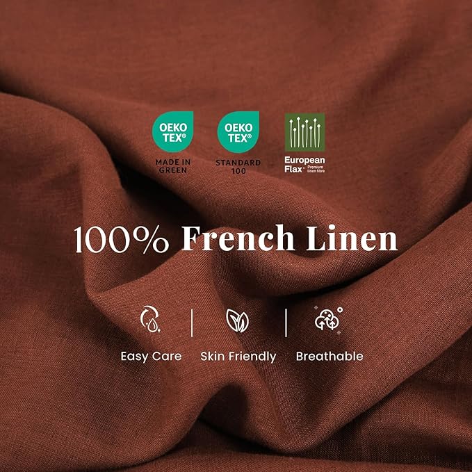 S VICTORY SYMBOL 100% Organic Linen Duvet Cover Set Queen Size 3pcs,Natural French Washed Flax Solid Color Soft Breathable (1 Duvet Cover and 2 Pillowcases) with Coconut Button Closure,Burgundy