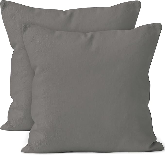 Encasa XO Throw Pillow Covers 18x18 in Set of 2 Grey | No Inserts | Cotton Pillow Covers for Living Room, Bed, Sofa, Couch | Decorative Cushion Covers with Improved Zipper