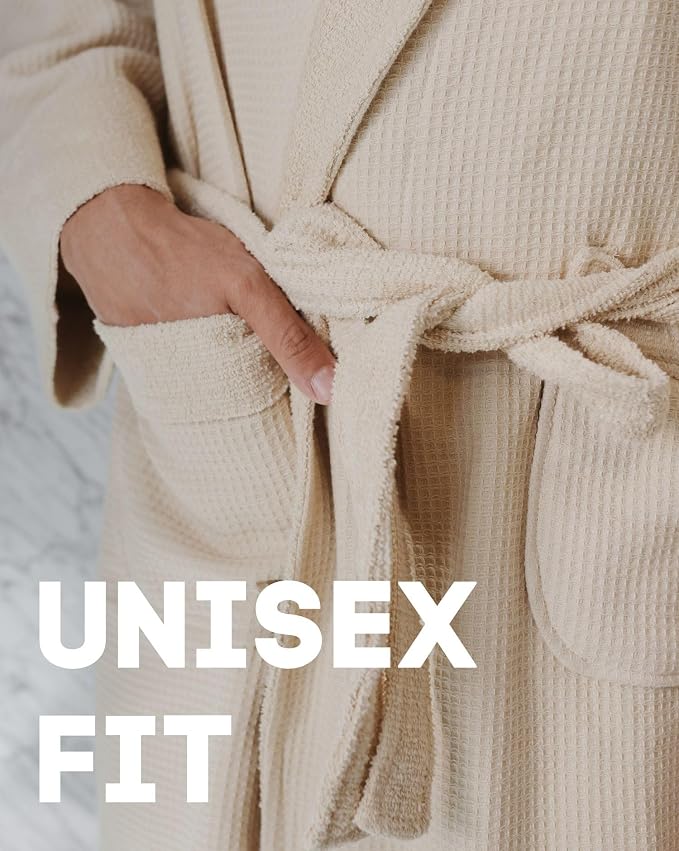 sea me at home Turkish Cotton Waffle Bathrobe, Luxury Spa Hotel Shawl Collar Robe for Women & Men, Plush Terry Inside