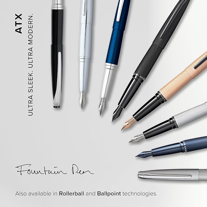 Cross ATX Basalt Black Stainless Steel Fine Nib Fountain Pen - Refillable Pen for Smooth Writing - Black Ink - Comfortable Grip - Long-Lasting - Professional Office Supplies