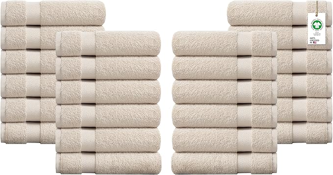 100% Organic Cotton Towels 650 GSM Plush Feather Touch Quick Dry Wash Cloth, Pack of 24 GOTS Certified, Oeko-Tex Green Certified, Organic Cotton Wash Cloth, 13"X13"