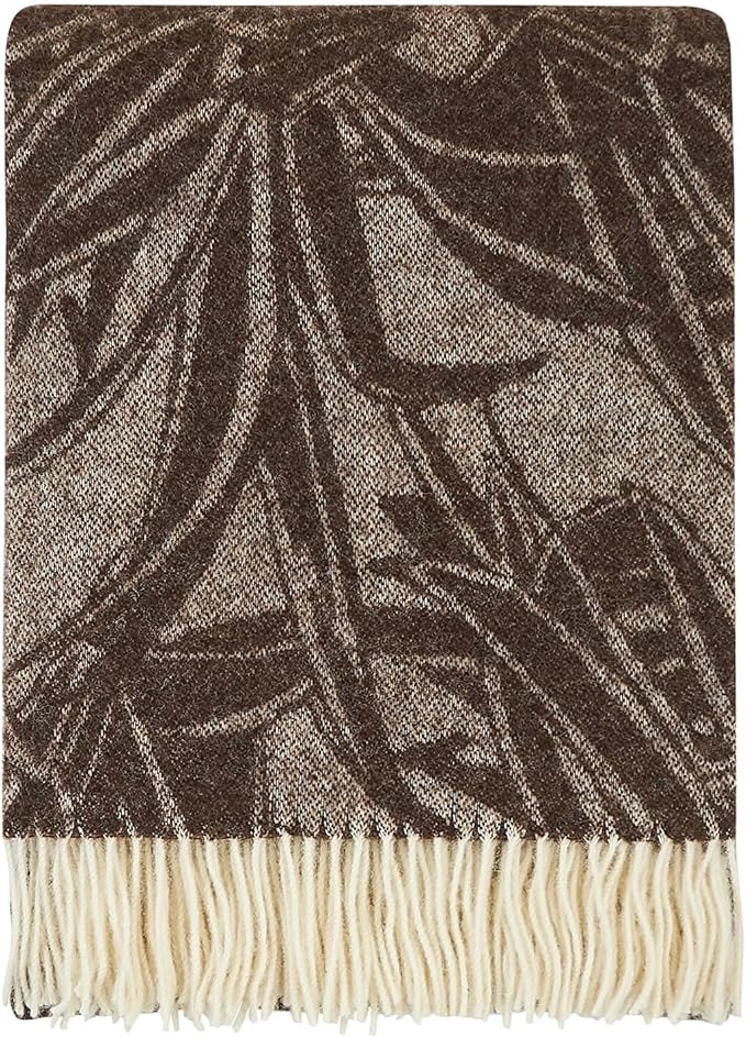 | Wool Blanket/Throw | 100% New Zealand Wool | Perfect for Home and Outdoors | Virgin Wool Blanket with Fringes 55"x79" (140 x 200 cm) (Brown Leaves)