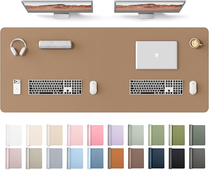 YSAGi Leather Desk Protector, Office Mat, Large Mouse Mat, Non-Slip PU Leather Blotter, Laptop Desk Mat, Waterproof Writing Pad for Office and Home(Khaki, 63" x 24")