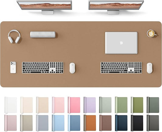 YSAGi Leather Desk Protector, Office Mat, Large Mouse Mat, Non-Slip PU Leather Blotter, Laptop Desk Mat, Waterproof Writing Pad for Office and Home(Khaki, 63" x 24")