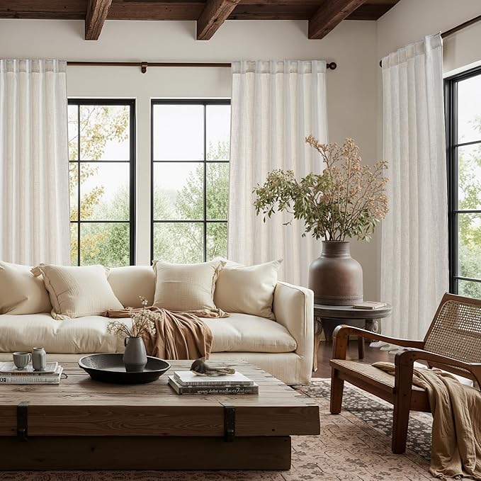 NICETOWN Linen Curtains for Bedroom/Faurmhouse 84 inches Long 2 Panels Set, Fog Grey Thick Living Room Faux Linen Blend Privacy Window Drapes Rod Pocket & Back Tab with Light Filtering