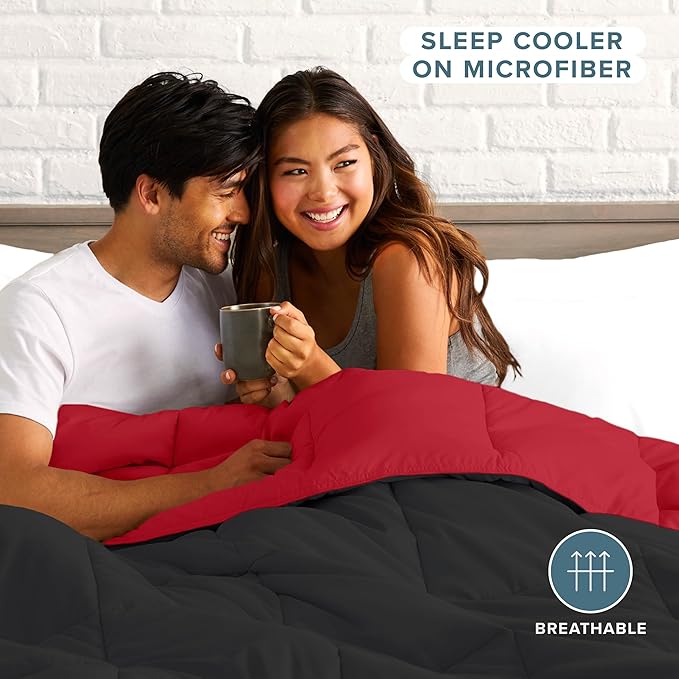 Bare Home King/California King Comforter - Reversible Colors - Goose Down Alternative - Ultra-Soft - Premium 1800 Series - All Season Warmth - Bedding Comforter (King/Cal King, Black/Red)