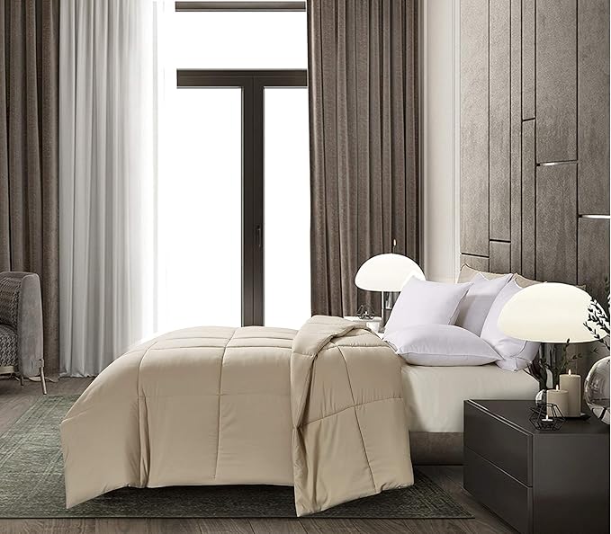 BlueRidge Home Fashion Microfiber Down Alternative Comforter, Twin, Khaki