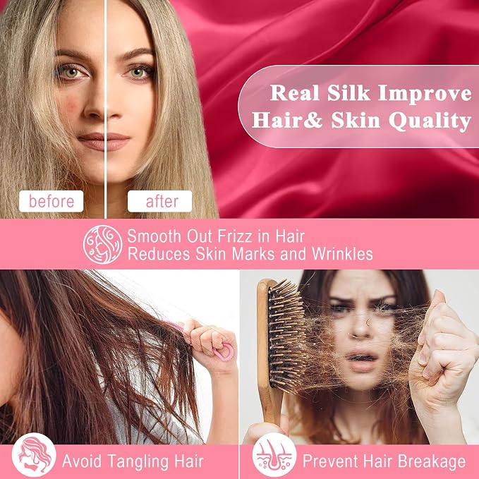 100% Pure Silk Pillowcase 2 Pack for Hair and Skin, Both Sides 23 Momme Grade 6A+ Mulberry Silk Pillowcases with Hidden Zipper, Soft&Smooth Cooling Pillow Cases (Red, Standard 20x26)