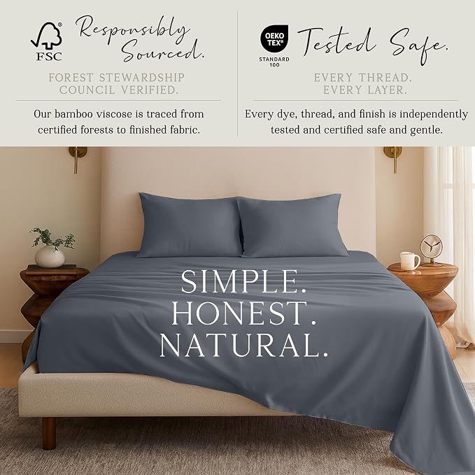 KARISSA MAE Pure Viscose from Bamboo Queen Size Pillowcase Set | 100% FSC Certified | Luxuriously Soft | Cooling | [Charcoal Grey]