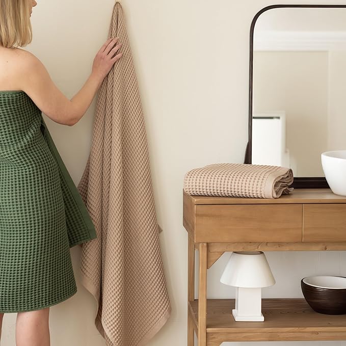 Premium Waffle Bath Sheet Towels Pack of 2 Extra Large 35x71 inch - 100% Turkish Cotton, Waffle Weave, Quick Dry, Lint Free, Light, Thin, Oversized Bath Towel (Brown, Set of 2 Bath Towels)
