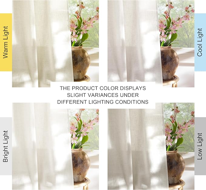 NICETOWN Linen Curtains 92 inches Long, Rod Pocket & Back Tab Semi Sheer Flax Linen Burlap Window Treatments Privacy with Light Filtering for Doorway/Living Room, Natural, W37 x L92, 2 Panels