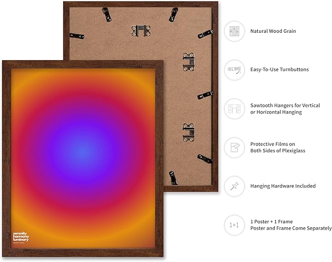 Monem Art Radiant Infinity Circle Gradient Print - Modern Abstract Color Field Poster - Wall Decor for Living Room, Bedroom or Office - 12x16 Brown Framed Wall Art by Rs Lab Studio