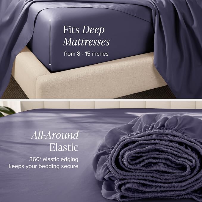 Bare Home 100% Organic Cotton Twin Sheet Set - 400 Thread Count - Smooth Sateen Weave - Breathable & Cooling - Hotel Luxury Set - Deep Pocket Bed Sheets (Twin, Dusty Purple)
