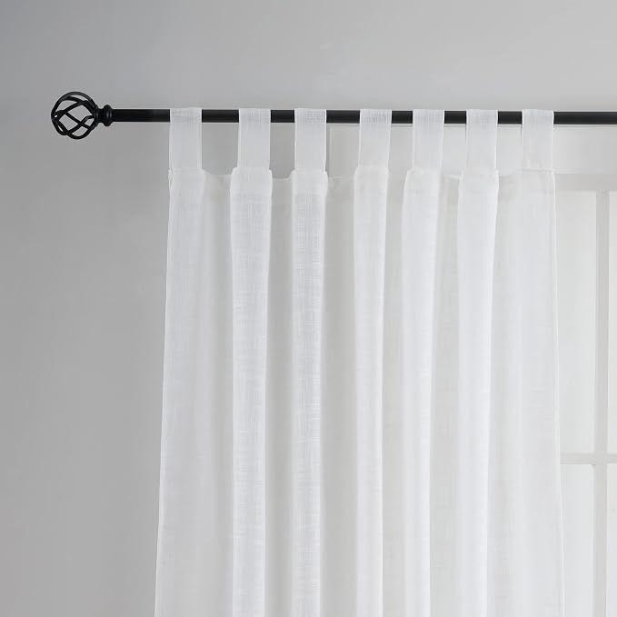 Semi Sheer Curtains- Light Filtering, Machine Washable Tab Top Drapes for Living Room Bedroom (White, 52" W x 90" L, Pack of 2)