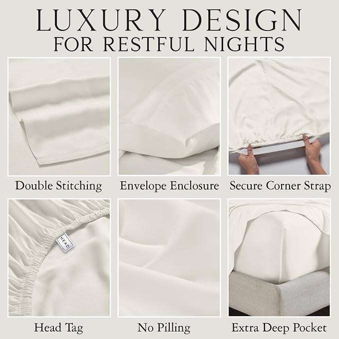 KARISSA MAE Pure Viscose from Bamboo Standard Size Pillowcase Set | 100% FSC Certified | Luxuriously Soft | Cooling | [Ivory]