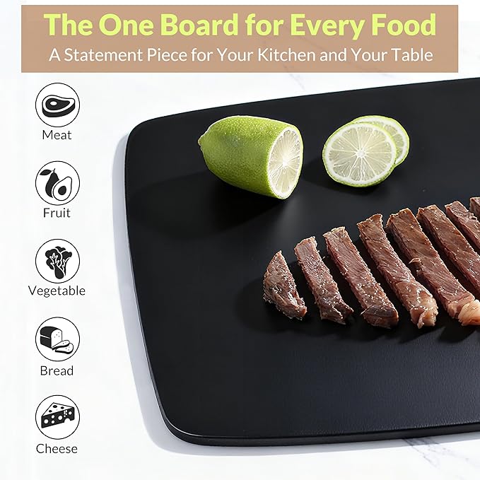 BESTCOOK Wood Fiber Cutting Board for Kitchen, High Density Non-Porous Wooden Chopping Board, BPA Free, Dishwasher Safe, Knife Friendly, Eco-friendly, Reversible for Cutting Meat Bread Fruit, Black