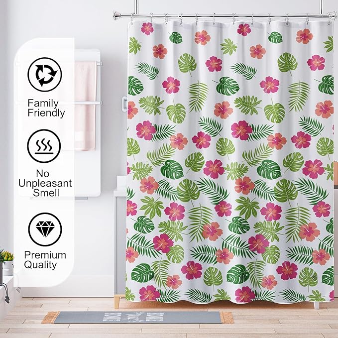 TIKABC Shower Curtain Liner, 4G PEVA Shower Liner, Plastic Waterproof Shower Curtains, 72x72 inch with Grommet Holes 3 Magnetic Weights