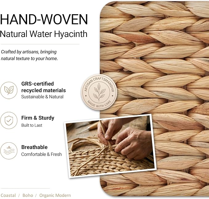 Pantry Baskets and Organizers, Large Wicker Baskets for Shelves, Handwoven Labeled Storage Basket for Organizing with Handles-Water Hyacinth Storage Bins, Boho Decorative, 3Pack, Natural
