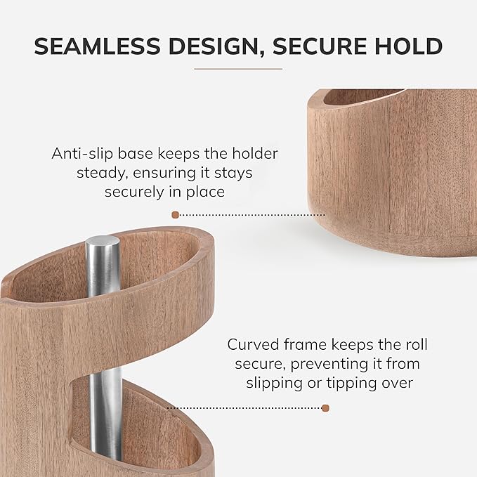 Anji Mountain Wooden Paper Towel Holder Countertop with Mango Wood Round Base and Iron Holder, Holder Stand for Kitchen Roll Organizer & Kitchen Dining Table Home Decor - Biscotti/Nickel, Arc Hold