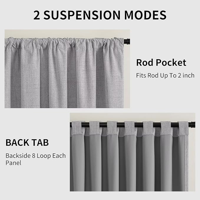 CUCRAF Custom Linen 100% Total Blackout Curtains, Light Grey Back Tab and Rod Pocket Curtain for Living Room Bedroom, Light Blocking Drapes Thermal Insulated 1 Panel (Custom Size, Color)
