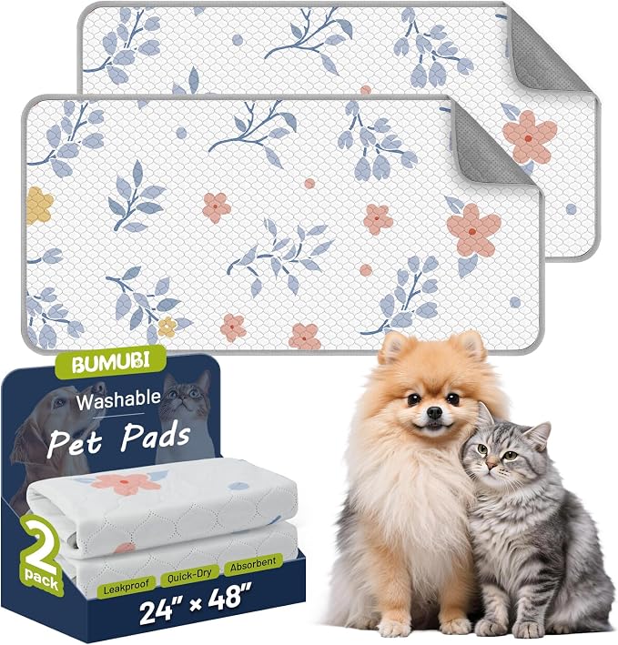 Washable Dog Pee Pads - Absorbent Reusable Puppy Training Pads, Waterproof Leak - Proof & Non - Slip for Crate Whelping Potty Training 24x48 (Pack of 2)
