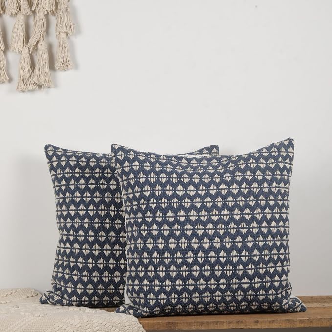Trade Star Handloomed Pillow Cases Set of 2 Cushion Covers Decorative Throw Pillow Covers Cotton Premium Quality Pillow sham Farmhouse Decor 18x18 Inches