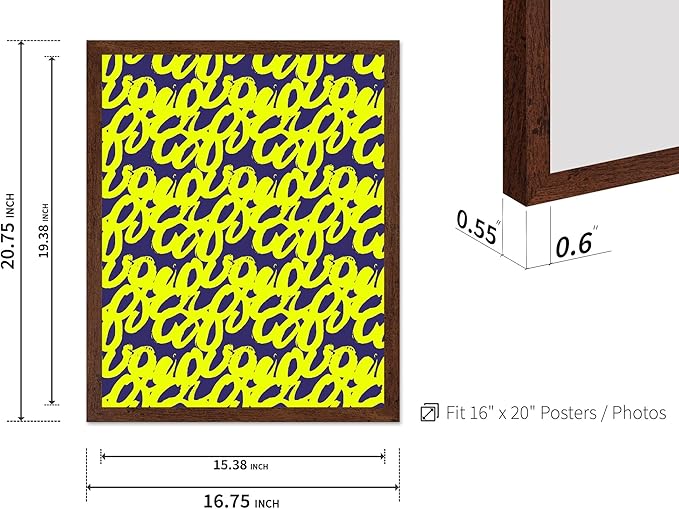 Monem Art Neon Script Pattern Print - Modern Graffiti Typography Poster - Wall Decor for Living Room, Bedroom or Office - 16x20 Brown Framed Wall Art by Rs Lab Studio