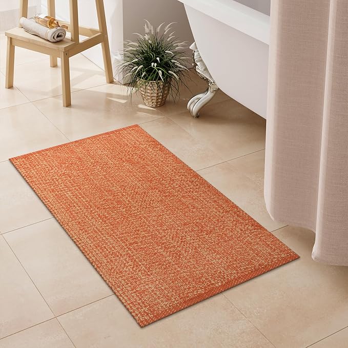 LEEVANG Small Bathroom Rug, 2' x 3' Washable Woven Entryway Rug Low Profile, Terra Reversible Front Door Mat, Farmhouse Kitchen Mat Modern Carpet for Bedroom/Porch/Back Door Decor