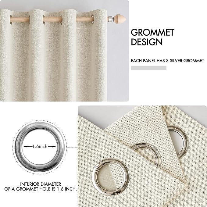 MIULEE 100% Blackout Linen Textured Curtains for Bedroom Solid Thermal Insulated Light Ivory Grommet Room Darkening Curtains & Drapes Luxury Decor for Living Room 52 x 72 Inch (2 Panels)