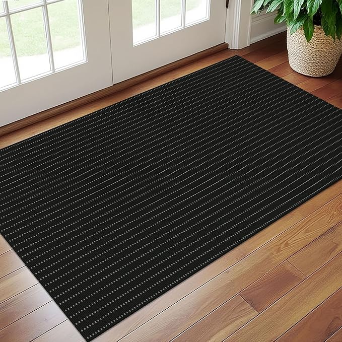 EARTHALL Washable Area Rug 3x5 Ft Non Slip Rugs for Entryway, Non Slip Braided Throw Rugs Door Mat Indoor Outdoor Entrance, Cotton Woven Carpet for Kitchen Foyer Front Door, Black/Grey