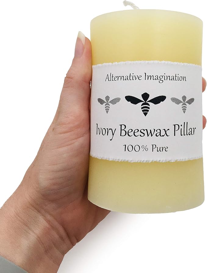 100% Pure Beeswax Candle – Long Lasting Burn – Non-Toxic & Hypoallergenic – Natural Honey Aroma – Handcrafted – Sustainably Sourced – Alternative Imagination – 3x4 Inch – White