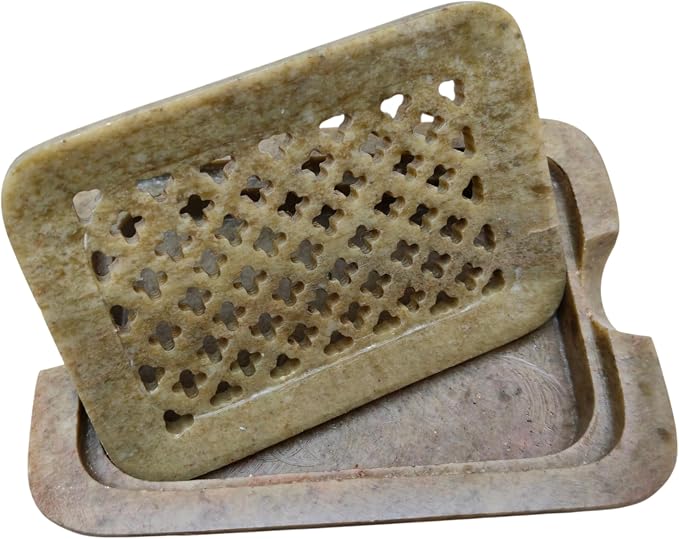 Soapstone Hand Carved Soap Dish Polished and Shiny - Marble Dish Holder Beautifully Crafted Bathroom Accessories Handicraft Decor Hand Carving Soap Holder | Soap Tray | Soap Case (Rectangle Shape)