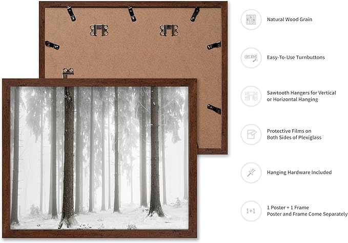 Monem Art Foggy Winter Forest Photography Print - Minimalist Snowy Landscape Poster - Wall Decor for Living Room, Bedroom or Office - 8x10 Brown Framed Wall Art by Mareike Bohmer