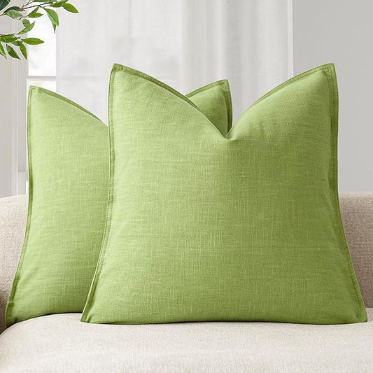 Foindtower Pack of 2, Decorative Linen Soild Throw Pillow Covers Soft Accent Euro Cushion Case Boho Farmhouse Pillowcase for Chair Couch Sofa Bedroom Living Room Home Decor 20 x 20 Inch Lush Green