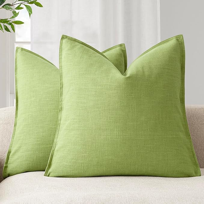 Foindtower Pack of 2, Decorative Linen Soild Throw Pillow Covers Soft Accent Euro Cushion Case Farmhouse Neutral Pillowcase for Chair Couch Sofa Bedroom Living Room Home Decor 22 x 22 Inch Lush Green