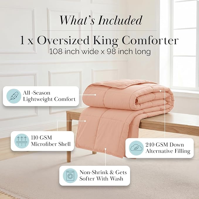 Southshore Fine Living, Inc. King Size Comforter Only, California King Duvet Insert, Hotel Quality Down Alternative Comforter, Soft Microfiber, Machine Washable Bedding for Vacation Homes, Blush