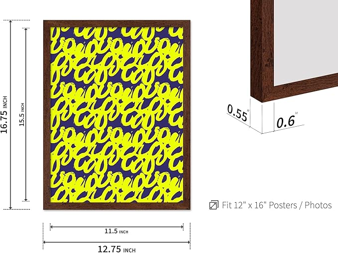 Monem Art Neon Script Pattern Print - Modern Graffiti Typography Poster - Wall Decor for Living Room, Bedroom or Office - 12x16 Brown Framed Wall Art by Rs Lab Studio