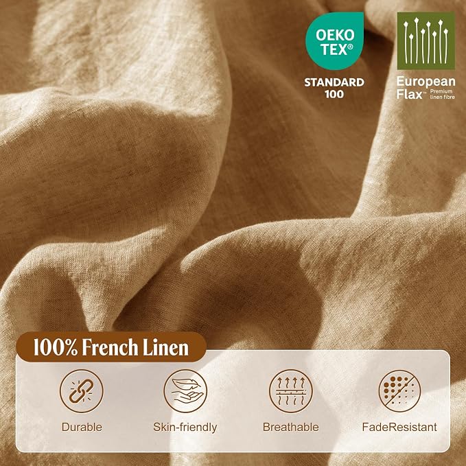 LBRO2M 100% France Linen Duvet Cover Set 3 Pcs Including 1 Flax Comforter Cover with Zipper Closure, 2 Pillowcase, Cozy Duvet Cover King Size, Rust