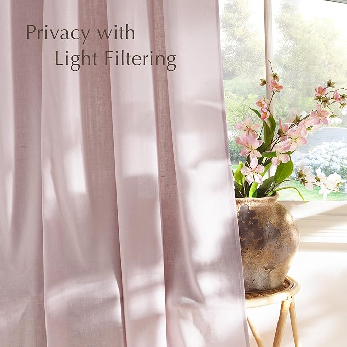 NICETOWN Linen Blend Blush Pink Curtains 96 inches Long, Rod Pocket & Back Tab Light Filtering Semi Sheer Window Treatments Privacy Added Drapes for Bedroom, W55 x L96, 2 Panels