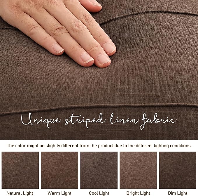 ZWJD Decorative Linen Throw Pillow Covers 26x26 Set of 2 Solid Handcrafted Striped Cushion Covers for Bed Soft Modern Farmhouse Neutral Pillowcase for Couch Bedroom Living Room Home Decor(Brown)