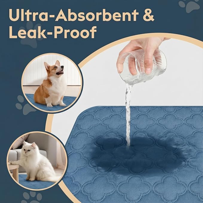 FunFurry Washable Pee Pads for Dogs - 4 Pack Reusable Pee Pads，Waterproof Puppy Pads，Pet Training Pads，Super Absorbent with Dog Paw Shape Non-Slip Backing (Blue, 18" X 24" - 4 Pack)