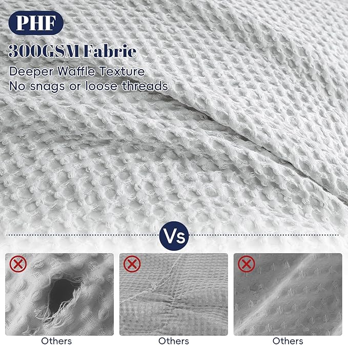 PHF Waffle Weave Duvet Cover California King, No Snagging Ultra Soft Luxury Textured Breathable Comforter Cover for All Season 3pcs, Durable Bedding Duvet Set with 2 Pillow Shams, 104"x98", Light Grey