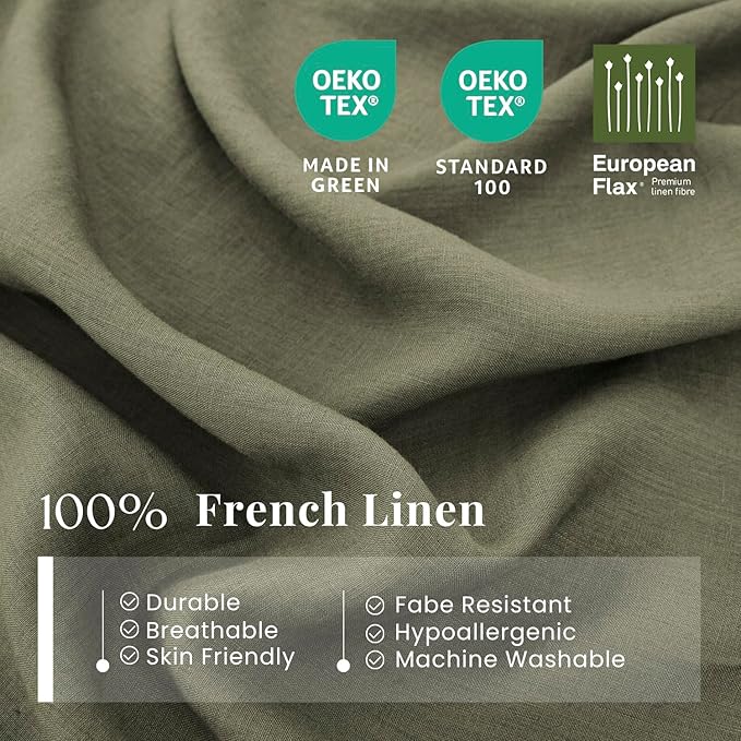 S VICTORY SYMBOL 100% Organic Linen Duvet Cover Set 3 Pieces,Natural French Flax Bedding Set,1 Comforter Cover and 2 Pillowcases,Solid Color Full Size(Burnt Olive)